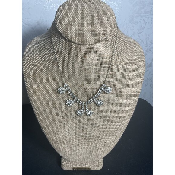 Vintage Rhinestone Flower Statement Necklace With Adjustable Chain - Picture 1 of 4